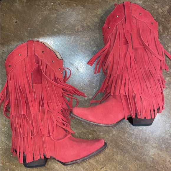 Brand New Tanner Mark red fringe cowboy boots - Picture 1 of 6